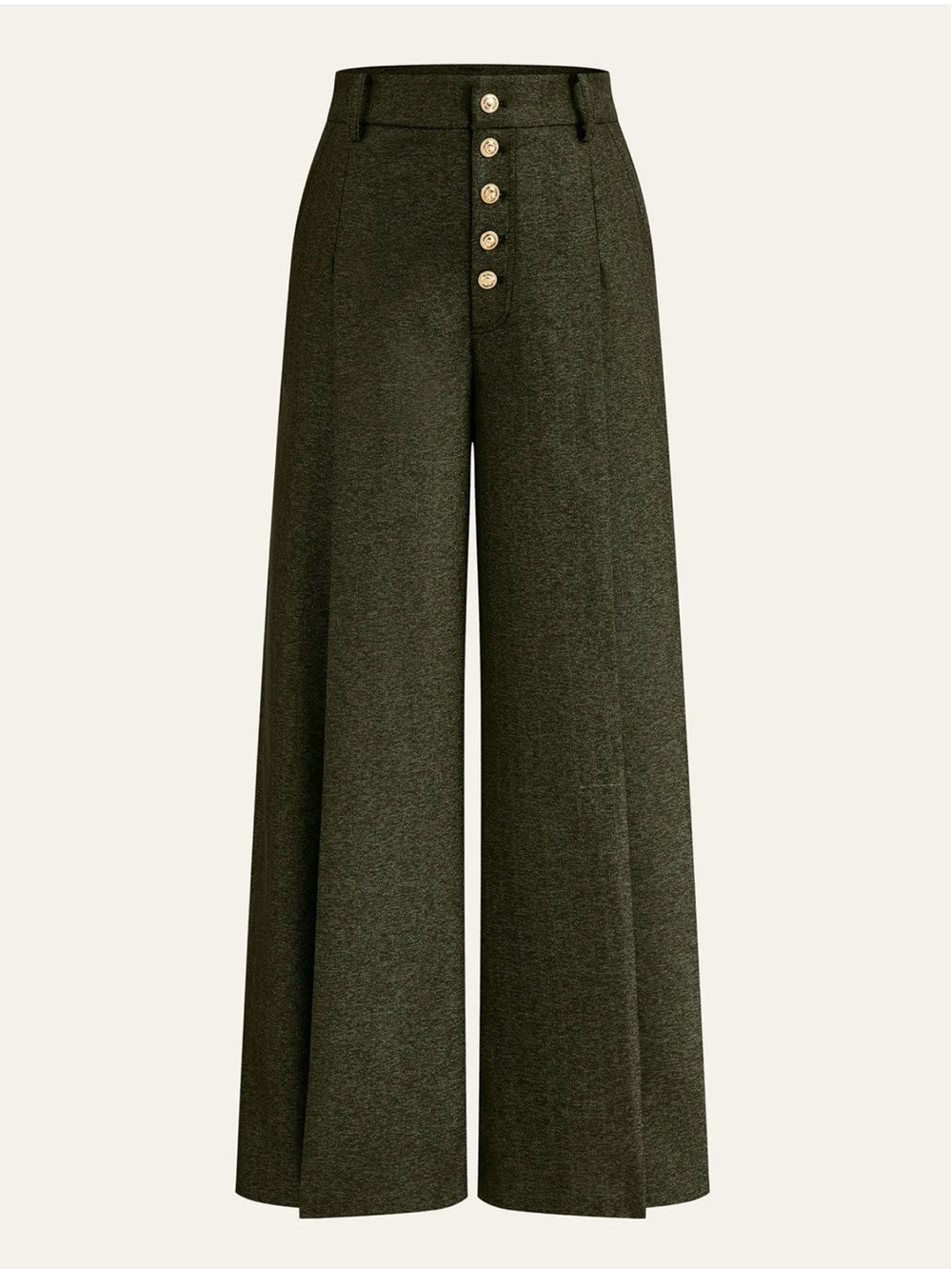 NWT Commense High-Waisted Button-Front Wide-Leg Pants in Dark Green, size Small - Picture 3 of 5